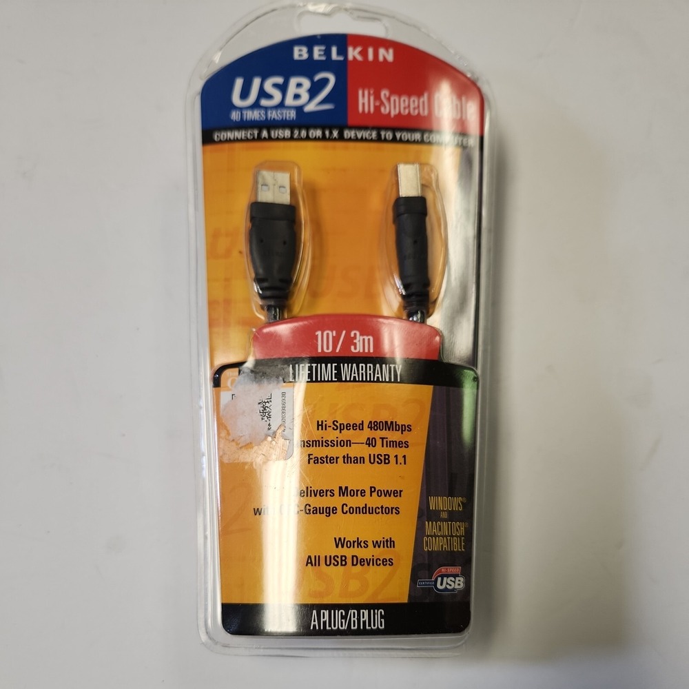Belkin Pro Series USB 2.0 Hi-Speed Cable, 10', A plug/B plug, #F3U133-10 NEW
